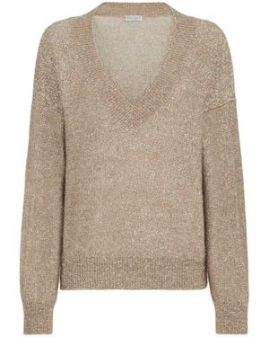 Brunello Cucinelli Sparkling V-Neck Jumper - Brown