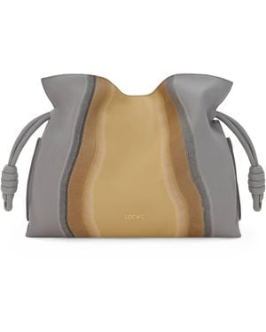 Loewe Leather Stripe Flamenco Clutch Bag - Grey