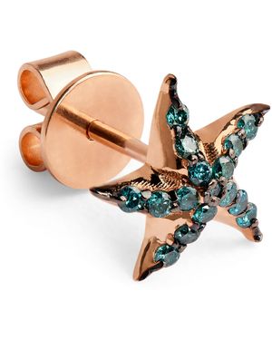 BeeGoddess And Diamond Starfish Single Earring - Blue