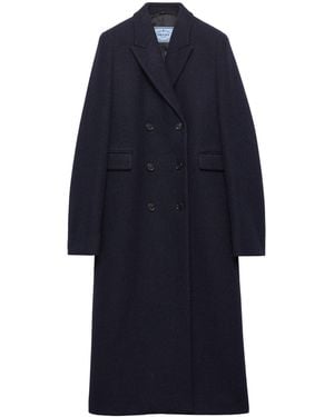 Prada Shetland Wool Double-Breasted Coat - Blue