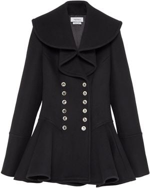 McQueen Wool Waterfall-Collar Coat - Black