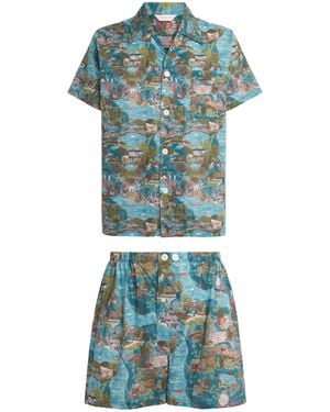 Derek Rose Cotton Ledbury Pajama Set - Blue