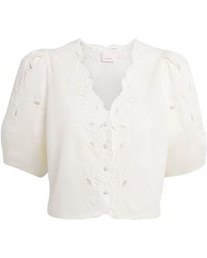 Cinq À Sept Cotton Poplin Paisley Bloom Bellara Top - White