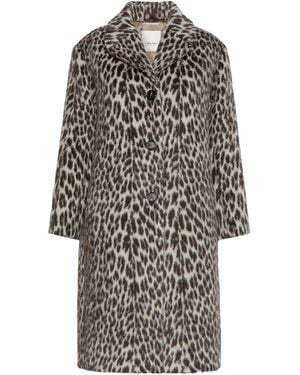 Max Mara Wool-Alpaca Leopard Print Overcoat - Gray