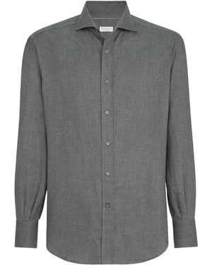 Brunello Cucinelli Cotton-Blend Flannel Shirt - Gray