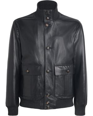 Pal Zileri Lambskin Button-Up Bomber Jacket - Black