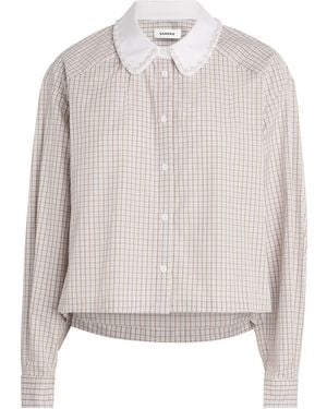 Sandro Cotton Check Embellished Shirt - White