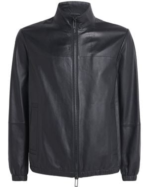 Emporio Armani Funnel-Neck Leather Jacket - Black
