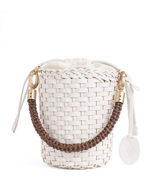 Eleventy Leather Woven Bucket Bag - White