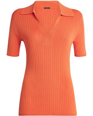 JOSEPH Rib-Knit Polo Top - Orange