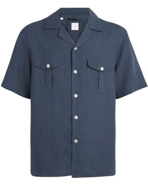 Eleventy Linen Bowling Shirt - Blue