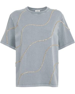 Sandro Cotton Embellished T-Shirt - Blue