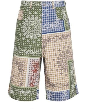 Rhude Linen-Cotton Bandana Print Shorts - Blue