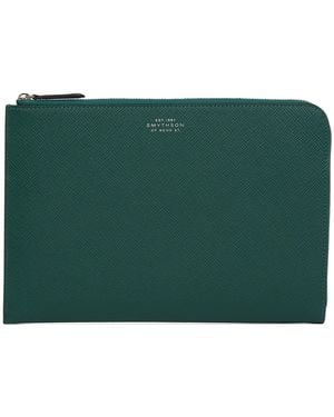 Smythson Panama Leather Slim Pouch - Green