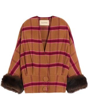 Valentino Wool Check Wrap Jacket - Red