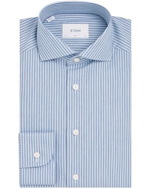 Eton Cotton Twill Stripe Slim Shirt - Blue