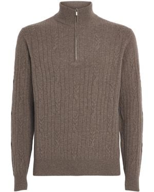 FIORONI CASHMERE Cashmere Cable Knit Quarter-Zip Sweatshirt - Brown
