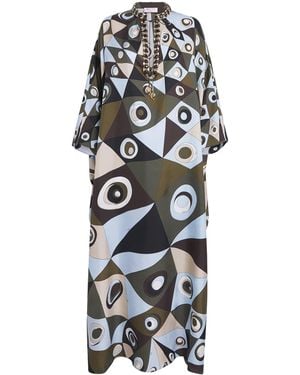 PUCCI Silk Embellished Occhi Kaftan - White