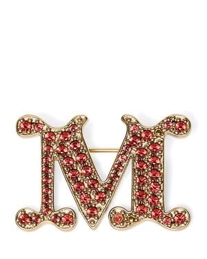 Max Mara Embellished Monogram Brooch - White