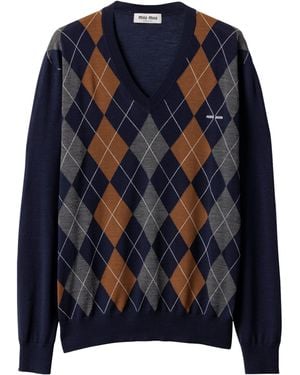 Miu Miu Wool Argyle Jumper - Blue