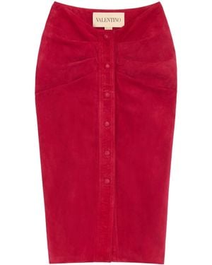 Valentino Suede Gathered Midi Skirt