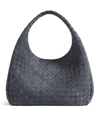 Bottega Veneta Large Leather Intrecciato Campana Shoulder Bag - Grey