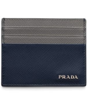 Prada Saffiano Leather Card Holder - Blue