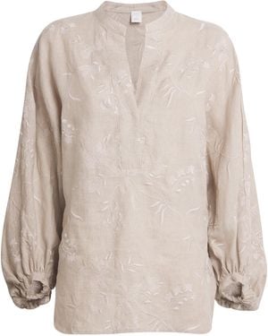 Eleventy X Harrods Linen Floral-Embroidered Blouse - Natural
