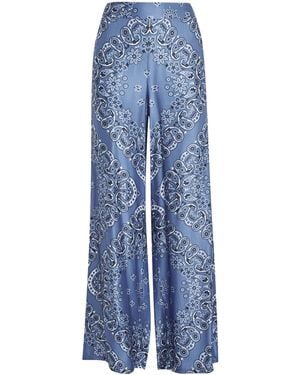 Maje Printed Wide-Leg Trousers - Blue
