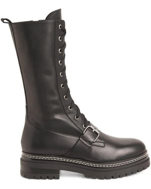 Weekend by Maxmara Leather Tana Combat Boots - Black