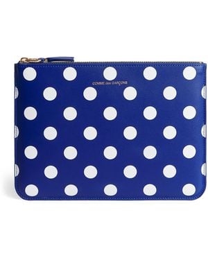 Comme des Garçons Leather Polka-Dot Zipped Pouch - Blue