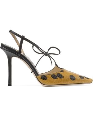 Jimmy Choo Archive Collection: 100 Leather Spotted Heeled Slingbacks - Metallic
