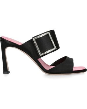 Roger Vivier Satin Trompette Wide-Strap Mules 85 - Black