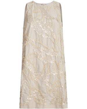 Brunello Cucinelli Cotton-Blend Embroidered Mini Dress - Natural