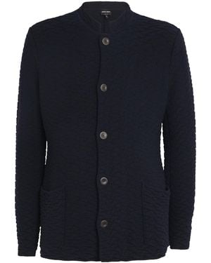 Giorgio Armani Wool-Blend Textured Cardigan - Blue