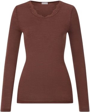 Hanro Wool-Silk Long-Sleeve T-Shirt - Brown