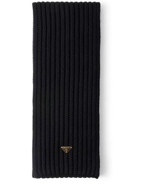 Prada Virgin Wool Logo Scarf - Black