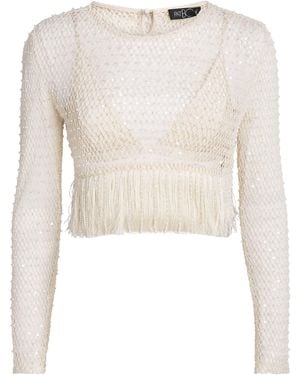PATBO Crochet Pearl-Embellished Bloom Blouse - White