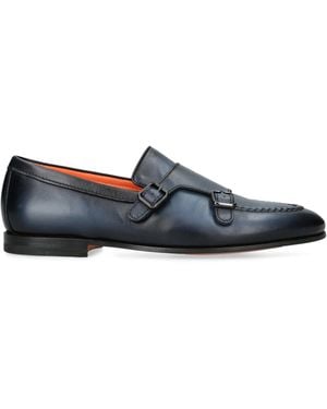 Santoni Leather Carlos Double-Strap Monk Shoes - Blue