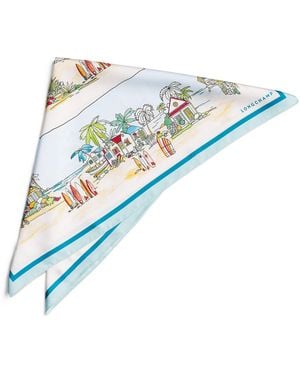 Longchamp Silk Vivement L'Ete Scarf - Blue