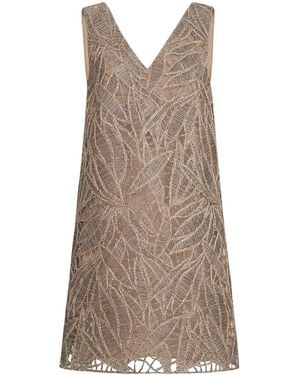 Brunello Cucinelli Dazzling Embroidered Mini Dress - Brown