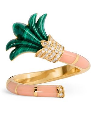 L'Atelier Nawbar Diamond, Malachite And Coral On A Vine Psychedeliah Ring - Metallic