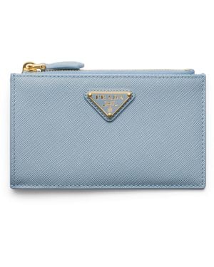 Prada Saffiano Leather Zip Card Holder - Blue