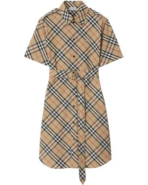 Burberry Cotton Check Mini Shirt Dress - Natural