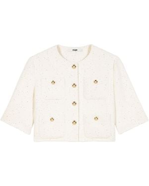 Maje Tweed Cropped Jacket - Natural