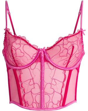 Skims Tulle Embroidered Hearts Demi Corset - Pink