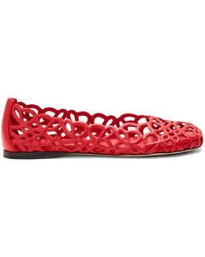 Loewe Leather Petal Anagram Ballet Flats - Red