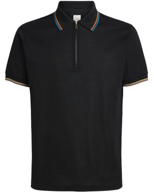 Paul Smith Signature Stripe Zip-Up Polo Shirt - Black
