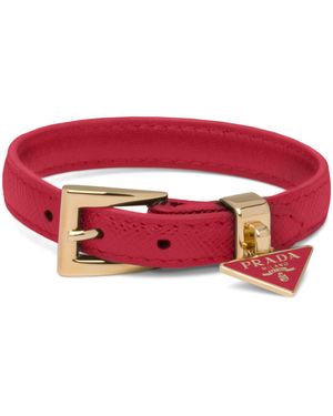 Prada Saffiano Leather Buckle Bracelet - Red