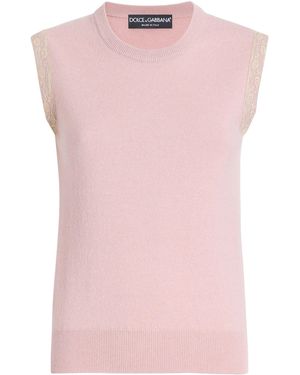 Dolce & Gabbana Cashmere Lace-Trim Tank Top - Pink